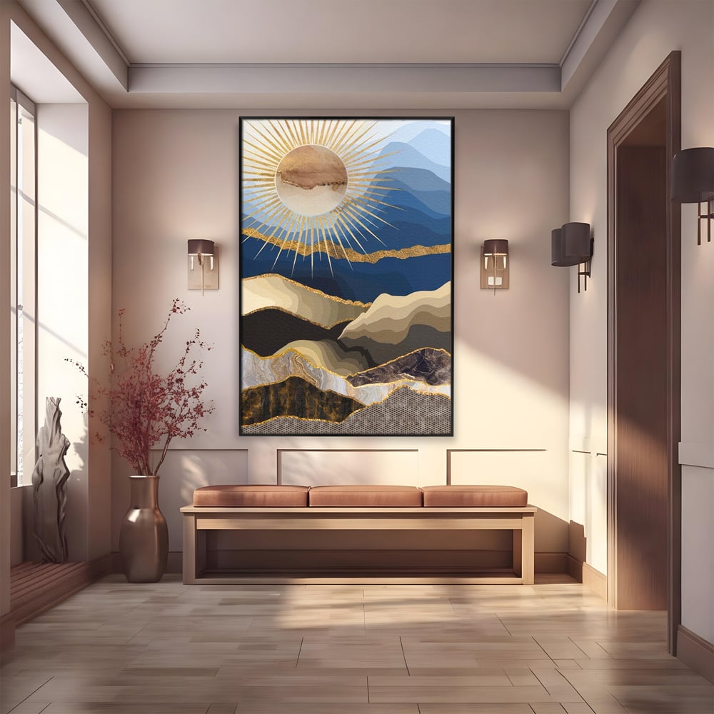 Tablou canvas cu tablou canvas cu peisaj montan, in rama de aluminiu negru